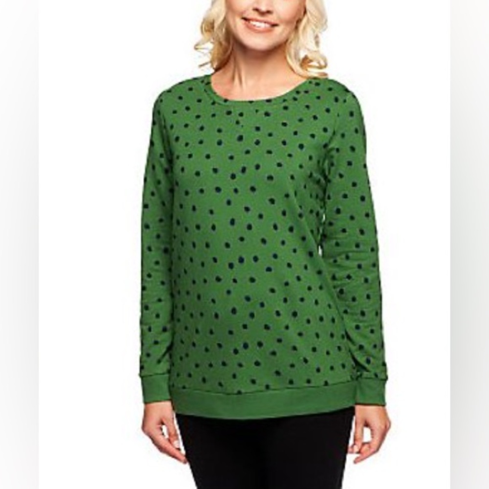 Denim & Co Active Dot Print French Terry Sweatshirt